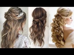 After you've gathered your hair from ear to ear and secured it into a high ponytail, split the tail in half and loosely. Half Up Bun Hairstyle Wedding Updo Hairstyle For Long Hair Bridal Romantic Glamour Braids Youtube In 2021 Half Up Curls Bridal Hair Half Up Long Hair Styles