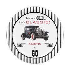 Custom Age Not Old But Classic Car Funny Birthday Paper Plate Zazzle Com Paper Plates Birthday Classic Cars Birthday Party Birthday Humor
