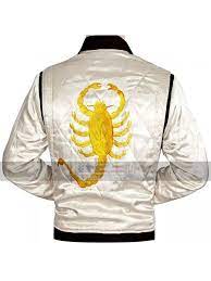 Drive Scorpion Logo Ryan Gosling White Satin Bomber Jacket Leather Jacket Men Ryan Gosling Drive Jacket Lightweight Bomber Jacket