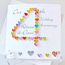 Choose from hundreds of designs for 10th, 25th & 50th celebrations. 4th Wedding Anniversary Card Handmade Personalised Our 4th Anniversary Card Husband Or Wife Rainbow Hearts From Bright Heart Design Anniversary Cards Handmade Husband Birthday Card Anniversary Cards For Husband
