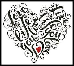 Black and white cross stitch patterns. Love The Life Cross Stitch Pattern
