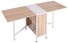Homcom Folding Storage Dining Table Multi Use Drop Leaf Study Desk Hideaway Shelves Space Sav Wood Folding Table Dining Table With Storage Folding Dining Table
