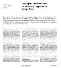 Design build construction can bring many benefits to you as a business owner. Pdf Insurgent Architecture An Alternative Approach To Design Build