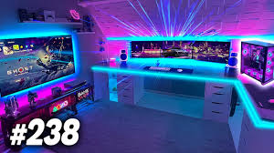 In this photo you can see how a large and evocative wall mural on the opposite side of the computer helps maximize the visual depth of this small space while adding a playful theme to an otherwise minimalist design. Room Tour Project 238 Best Desk Gaming Setups Youtube