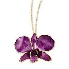 Lacquer Dipped 14k Gold Trimmed Purple Dendrobium Orchid 20 Necklace Sparkle Jade Orchid Necklace Necklace Types Gold Orchid