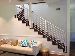 Horizontal Line Rail Gives A Modern Touch All Welded Aluminum Powder Coated White Staircase Remodel Staircase Design Stairs