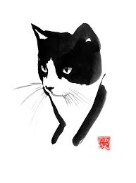 Black And White Siamese Cat Drawing Original Cats Drawing By Pechane Sumie Fine Art Art On Paper Black And White Cat In 2020 Cats Art Drawing Cute Canvas Paintings Cat Painting