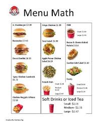 Here is a worksheet with mcdonalds food and pricing. Wendys Menu Math Worksheets Teaching Resources Tpt