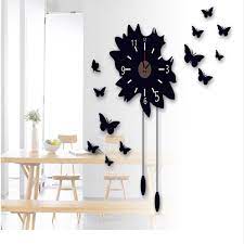 Creative Diy Removable Pvc Black Butterfly Clock Wall Decal Stickers In 2021 Large Wall Clock Decor Clock Wall Decor Butterfly Wall Decals