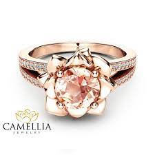 Morganite Flower Engagement Ring 14k Rose Gold Flower Etsy Morganite Diamond Ring Black Hills Gold Jewelry Vintage Engagement Rings