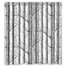 Greendecor White Birch Trees Waterproof Shower Curtain Set With Hooks Bathroom Accessories Size 6 Tree Shower Curtains White Birch Trees Fabric Shower Curtains