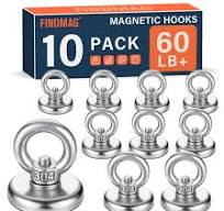 FINDMAG 10 Pack Magnetic Hooks, 60 LBS Silver Heavy Duty Magnet Hooks with  Countersunk Hole Eyebolt, Neodymium Magnetic Hook for Home, Kitchen, ...