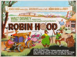 An imaginative disney version of the robin hood legend. Walt Disney Robin Hood Peter Ustinov Terry Thomas Brian Bedford Phil Harris Original Vintage Poster By Anonymous