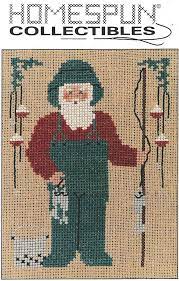 Abstract orange and gray cross stitch. Homespun Collectibles 43 Santa As Fisherman Counted Cross Stitch Oop Vintage Korsstygn Vinter