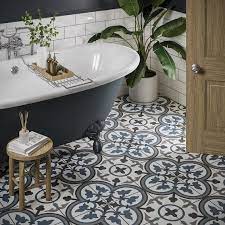 Tile can be tricky to install for even seasoned diyers as the process requires a special saw for cutting pieces to fit. Sorolla Patterned Wall And Floor 25 X 25cm Blue Bathroom Tile Patterned Bathroom Tiles Bathroom Interior Design