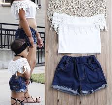 Kids Baby Girl Lace Tops Off Shoulder Denim Hot Pants Shorts Outfits Clothes Set Roupas Ideias De Costura Criancas