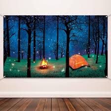 Next, i used a vintage ironing board to serve as a bruschetta bar, and finally a small rustic bench held dessert and wine. Amazon Com Blulu Forest Scene Camping Backdrop Supplies Camping Photography Background Photo Shoot Backdrop Party Decoration For Camping Theme Party Birthday Party Baby Shower Toys Games