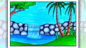 We are proving you with a pencil sketch of the waterfall and a colored waterfall drawing, follow both or whichever you find easy. How To Draw Easy Scenery Waterfall Scenery Drawing Easy Youtube