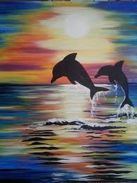 15 Acrylic Painting Ideas For Beginners Dolphin Painting Painting Night Painting