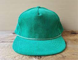 Vintage Green Corduroy Rope Lined Snapback Hat Blank Baseball Cap Minimal Plain Golf Deadstock Flat Bill Ballcap Quality Sportswear Green Corduroy Snapback Hats Vintage Green