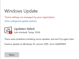 Message from a user on the microsoft forum, i had a problem updating to windows 10 version 21h1, i could not install 00f0984. Feature Update To Windows 10 Version 1909 Failing With Error Code 0x800f081f
