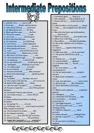 Intermediate Prepositions Part 1 Prepositions English Grammar Worksheets Learn English Vocabulary