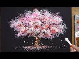 Come Dipingere Un Albero Di Ciliegio In Acrilico Tecniche Di Pittura Sakura Youtube Cherry Blossom Painting Sakura Painting Q Tip Painting