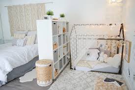 Nursery in master bedroom #corner #nursery #in #master #bedroom #cornernurseryinmasterbedroom our family is growing and i have to admit, we are running out of space in our small home. Baby Makes Three A Shared Master Bedroom Nursery With Global Style Master Bedroom Nursery Small Kids Room Kids Bedroom Organization