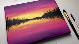 Beginner watercolor sunset painting tutorial. Glowing Acrylic Sunset Painting For Beginners Sunset Landscape Painting Sunset Acrylic Tutorial Youtube