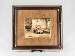 Interno Acquerello Inglese 1800 Antiquariato Cornici Figurativo