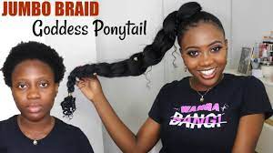 How To Jumbo Braid Goddess Ponytail On Short Natural Hair Youtube Short Natural Hair Styles Braided Hairdo Natural Hair Styles
