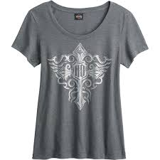 Harley Davidson Womens Scoop Neck Foil Graphic T Shirt Kandahar Air Base Fused