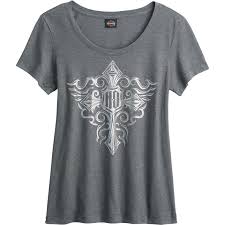 Harley Davidson Womens Scoop Neck Foil Graphic T Shirt Kandahar Air Base Fused