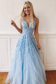 Elegant V Neck Blue Long Prom Dress Formal Dress Promdresses Promdresses2019 Promdresseslon Light Blue Prom Dress Prom Dresses Long Lace Prom Dresses Blue