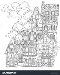 Cute Fairy Tale Town Coloring Adult Page Coloring Pages Adult Coloring Pages Pattern Coloring Pages