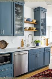 I Love Blue Kitchen Cabinets Painted Or Maybe They Just Came That Way I Love This Modern Co Blue Kitchen Cabinets Country Kitchen Country Cottage Kitchen