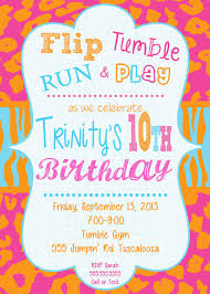 Girly Invitation Older Girl Party Invitation Bright Colors Birthday  Invitation Tumbling and Gym Invitation