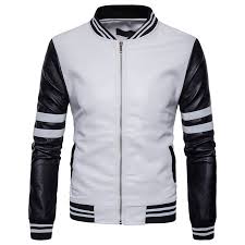 Men S Stripe Trim Contrast Sleeve Faux Leather Jacket Leather Jacket Leather Jacket Men Cool Jackets For Men