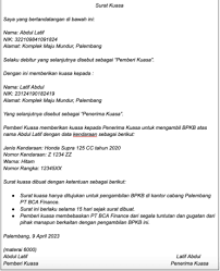 Dalam hal ini, pemberi kuasa adalah orang yang memiliki hak atas dokumen bpkb yang melimpahkan kuasanya kepada orang lain untuk mengambil dokumen tersebut. Tips Cara Membuat Surat Kuasa Pengambilan Bpkb Dan Contohnya