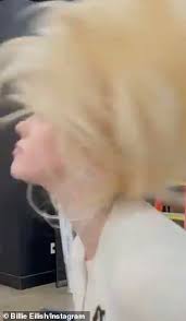 Billie eilish posing in the june 2021 issue of. Billie Eilish Bleaches Blonde S Black And Green Locks As She Swaps Loose Clothes For A Tight Cardigan Oltnews