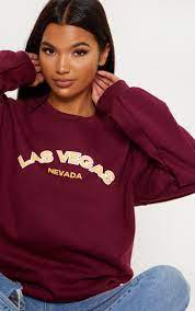 Raspberry Las Vegas Slogan Sweatshirt Tops Prettylittlething