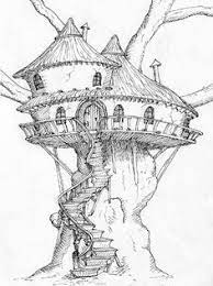 Turn an ordinary $1.00 wooden birdhouse into an adorable fairy house. Fairy Tree House Coloring Pages Google Search Tree House Drawing Fantasy Drawings Drawings