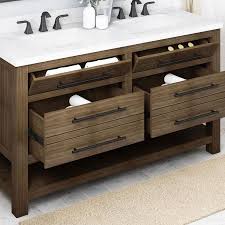 Allen Roth Kennilton 60 In Gray Oak Double Sink Bathroom Vanity With Carrera White Engineered Stone Top Lowes Com Double Sink Bathroom Bathroom Sink Vanity Grey Oak
