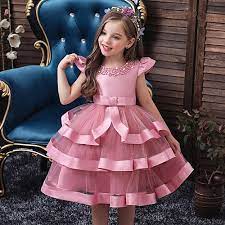 Kids Girls Active Sweet Solid Colored Layered Sleeveless Knee Length Dress Pink In 2021 Wedding Dresses For Girls Girls Party Dress Girls Party Dress Kids