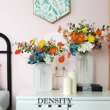 密度家居 客厅仿真花假花简约法式家居绢花婚庆马卡龙色调花艺 flower art glass vase vase