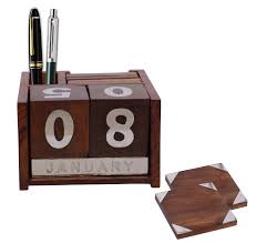 3 In 1 Wooden Desk Organiser With Wooden Calendar Pen Holder And Six Drink Coasters Shop for wooden desk organizer online at target.