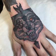 Jeanleroux Knarly Wolf On Lee S Hand Today Mosh And Recovery Hand Tattoos Wolf Tattoo Tattoos