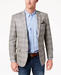 Alberto nardoni best men's italian suits brands men's 2 piece linen causal outfits summer fabric side vented (buy 10pc and up for $120) milano moda royal blue suit for men perfect men's pinstripe high fashion vested suits. Tommy Hilfiger Closeout Men S Modern Fit Gray Tan Plaid Sharkskin Silk And Wool Sport Coat Reviews Blazers Sport Coats Men Macy S