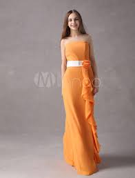 Vous choisirez différents styles de robes de demoiselle d'honneur en raison de différents styles de mariages. Robe De Demoiselle D Honneur En Orange D A Linge Sans Bretelles En Mousseline Milanoo Com