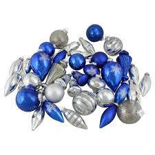 These stunning ornaments will add just enoughthese stunning these gorgeous ornaments are a timeless classic color are sure to match your most interesting christmas decor. Northlight 36pc Asymmetrical Christmas Ornament Set 7 5 Blue Silver Target